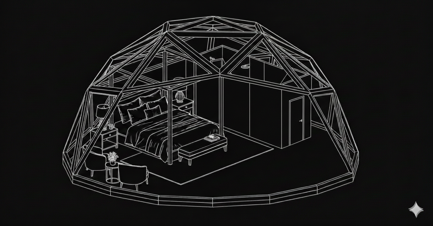 En ANGULAR DOMOS presentamos NIDO, nuestro modelo más compacto y estratégico. Una mini EcoSuite diseñada para multiplicar la rentabilidad sin renunciar a la esencia: arquitectura emocional, eficiencia espacial y estética envolvente.